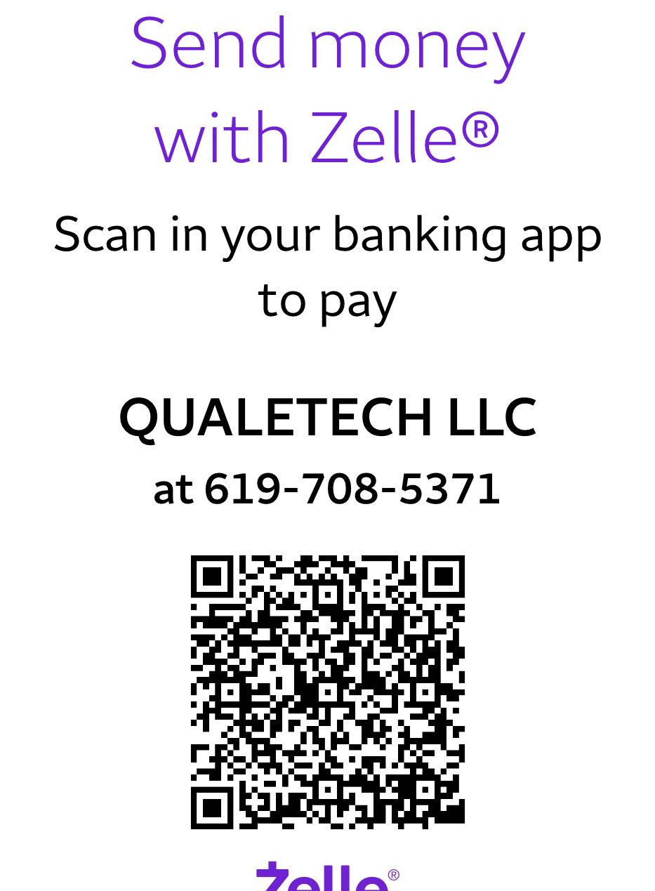 Zelle QR code — QUALETECH LLC at 619-708-5371